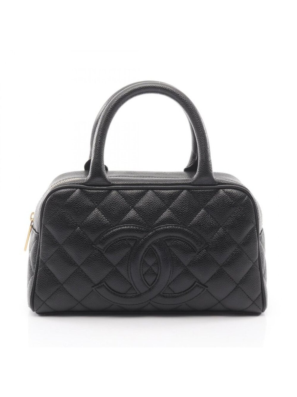 Chanel Quilted Black Leather Calf CC Logo Mini Boston Bag